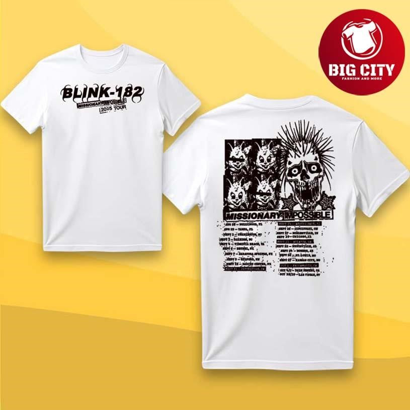 Blink-182 Missionary Impossible 2025 Tour Two Sided Shirt Unisex T-shirt, Sweatshirt, Hoodie, Long Sleeve Tee - T-Shirt, Sweatshirt, Hoodie