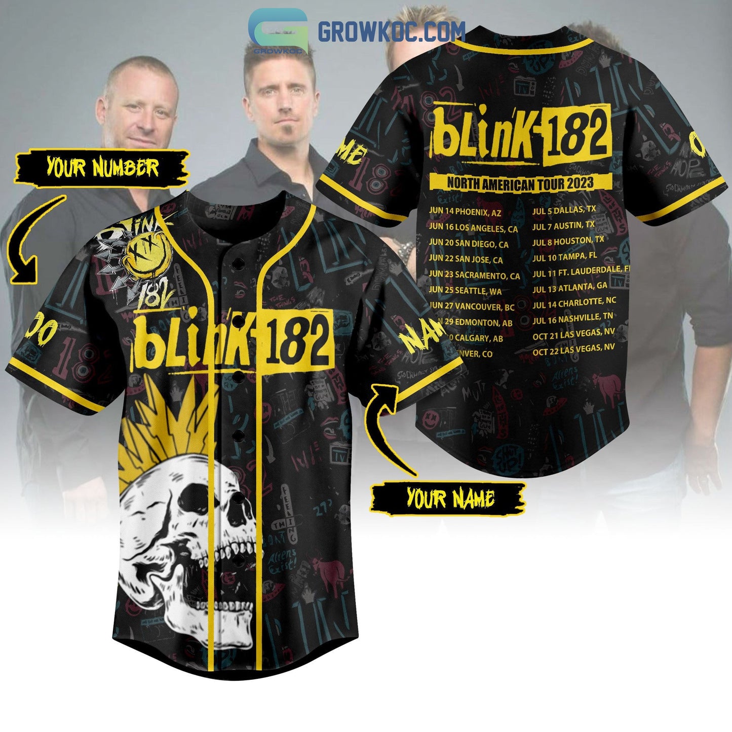 Blink 182 North American Tour 2023 Personalized Baseball Jersey baseball jersey product view 1