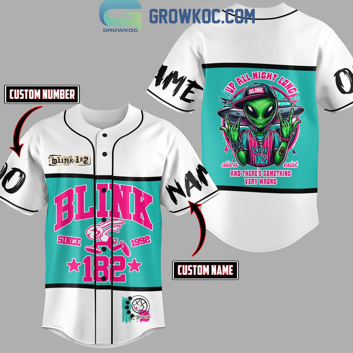 Blink 182 Up All Night Long Personalized Baseball Jersey baseball jersey product view 1