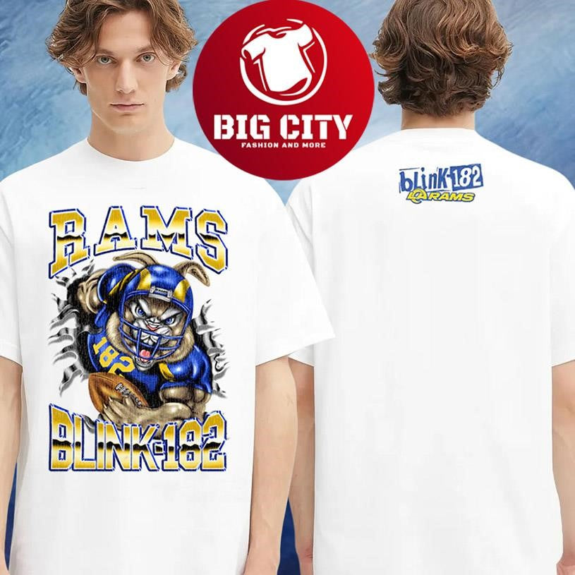 Blink 182 X LA RAMS Touchdown White Two Sided Shirt Unisex T-shirt, Sweatshirt, Hoodie, Long Sleeve Tee - T-Shirt, Sweatshirt, Hoodie