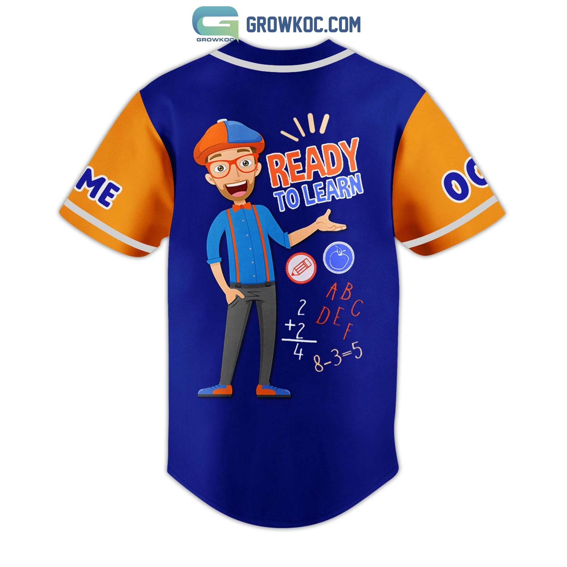 Blippi Ready To Learn Fun Cool Personalized Baseball Jersey baseball jersey product view 3