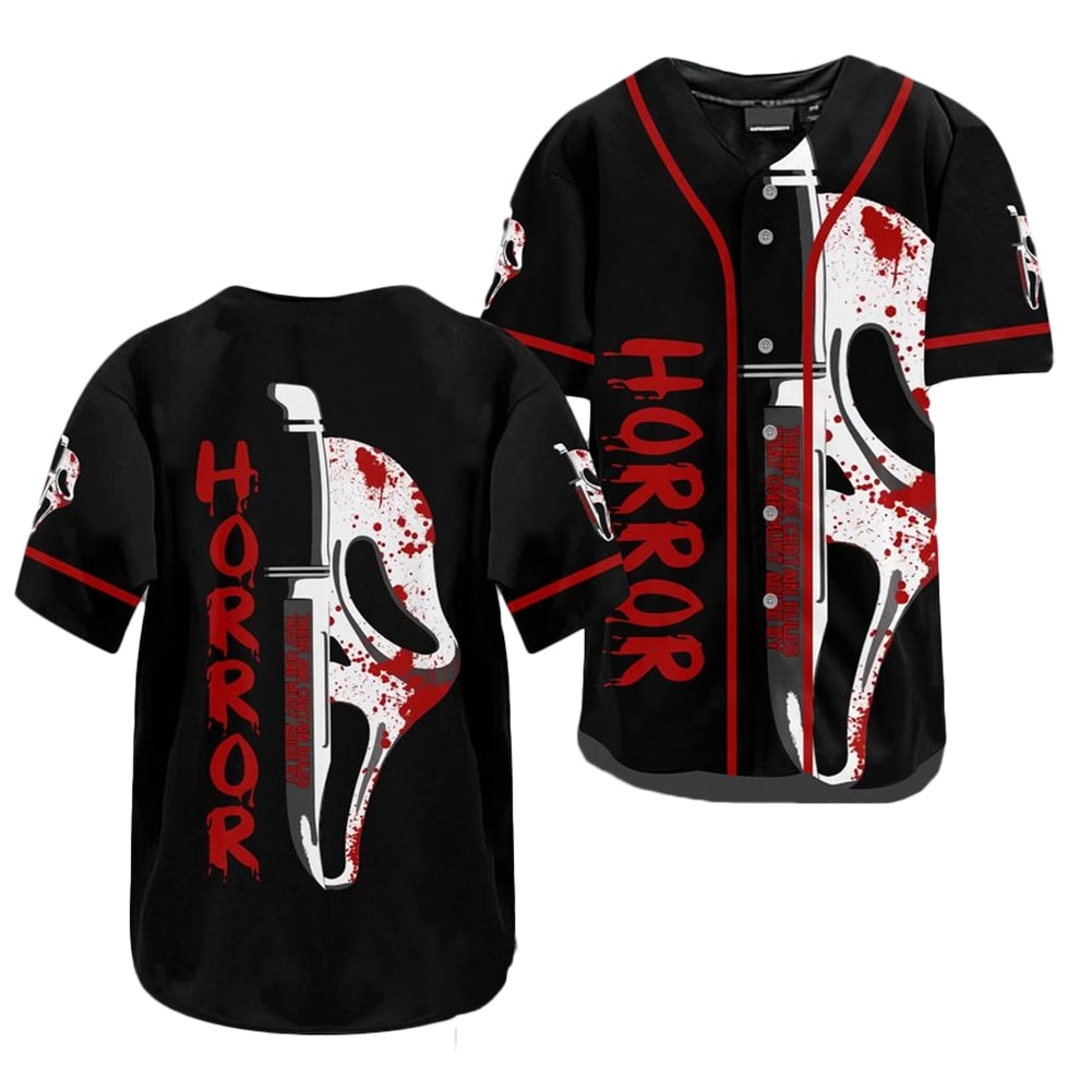 Bloody Ghostface Scream Horror Movie Halloween Baseball Jersey Shirt baseball jersey product view 1
