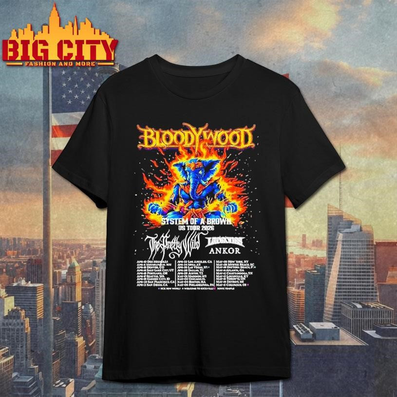 Bloodywood System Of A Brown Us Tour 2026 Dates Shirt Unisex T-shirt, Sweatshirt, Hoodie, Long Sleeve Tee - T-Shirt, Sweatshirt, Hoodie