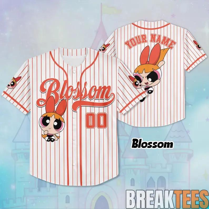 Blossom The Powerpuff Girls Baseball Jersey Kid & Adults V1 Unisex T-shirt, Sweatshirt, Hoodie, Long Sleeve Tee - T-Shirt, Sweatshirt, Hoodie