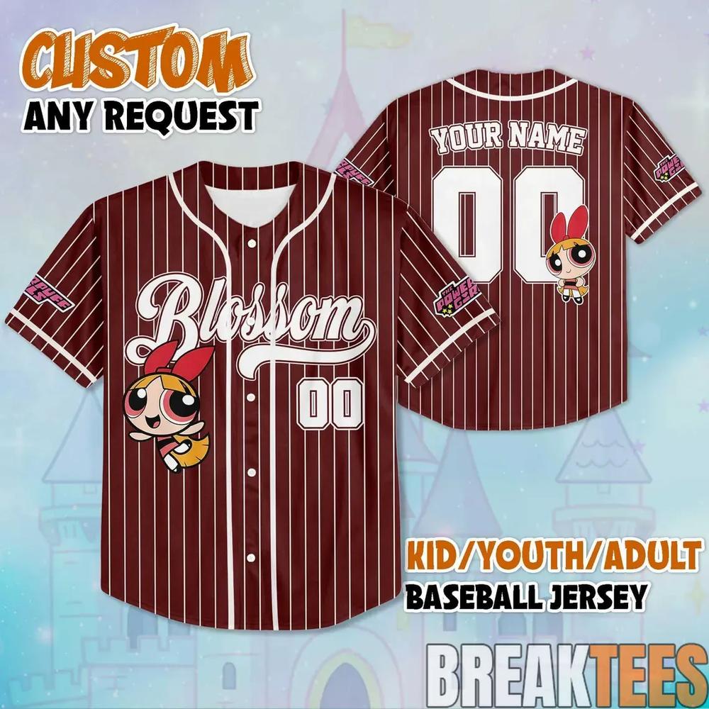Blossom The Powerpuff Girls Baseball Jersey V1 Unisex T-shirt, Sweatshirt, Hoodie, Long Sleeve Tee - T-Shirt, Sweatshirt, Hoodie