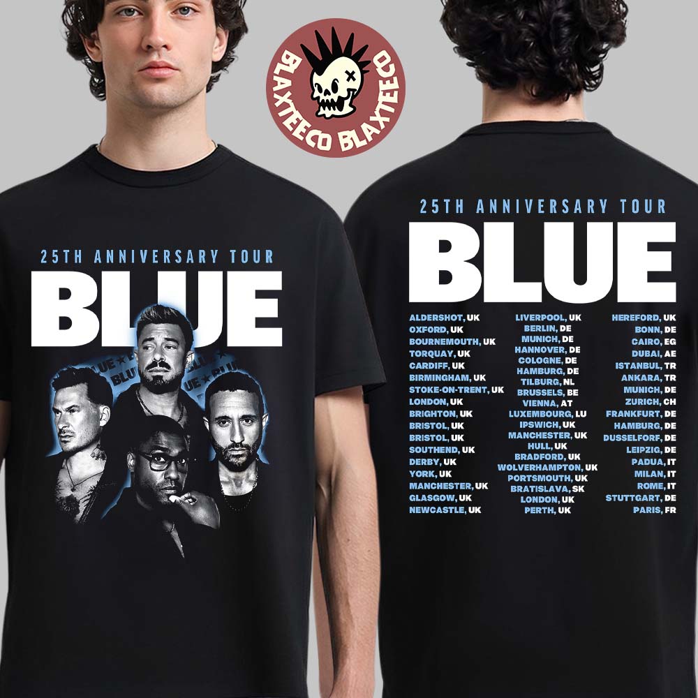 Blue 25th Anniversary 2026 Tour UK And EU Merch Photo T-Shirt Unisex T-shirt, Sweatshirt, Hoodie, Long Sleeve Tee - T-Shirt, Sweatshirt, Hoodie