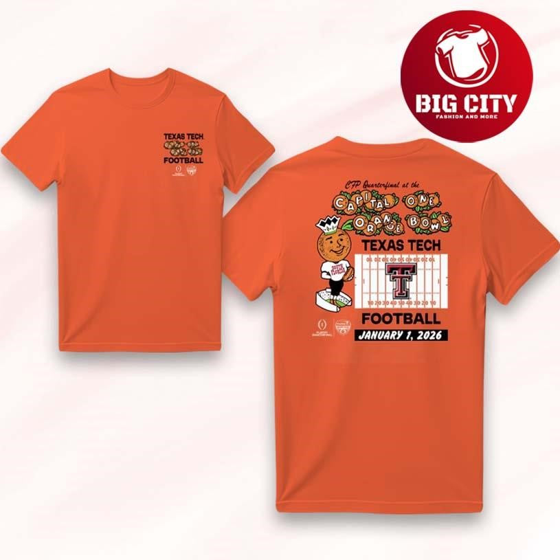 Blue 84 Texas Tech Red Raiders Orange 2026 Orange Bowl Two Sided Shirt Unisex T-shirt, Sweatshirt, Hoodie, Long Sleeve Tee - T-Shirt, Sweatshirt, Hoodie