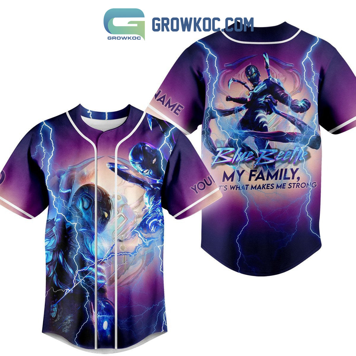 Blue Beetle My Family That’s What Makes Me Strong Personalized Baseball Jersey baseball jersey product view 1
