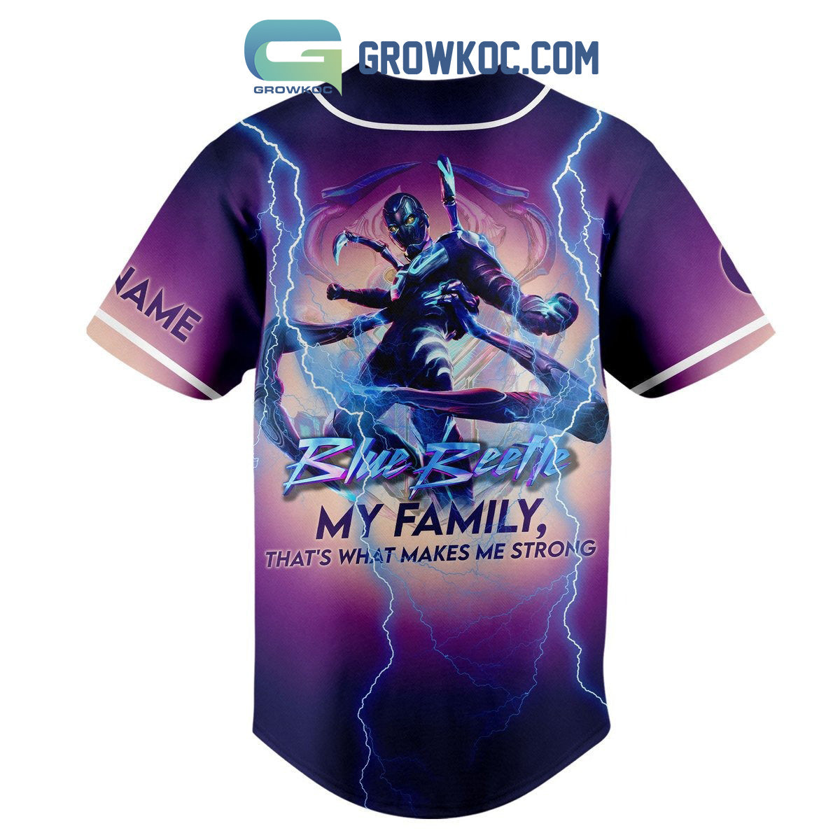Blue Beetle My Family That’s What Makes Me Strong Personalized Baseball Jersey baseball jersey product view 3
