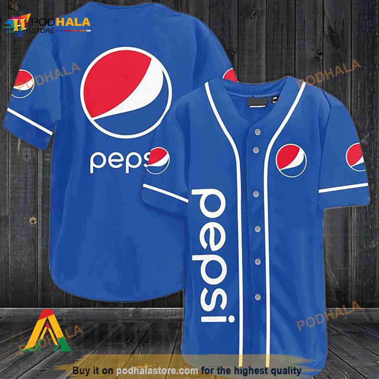 Blue Pepsi 3D Baseball Jersey baseball jersey product view 1