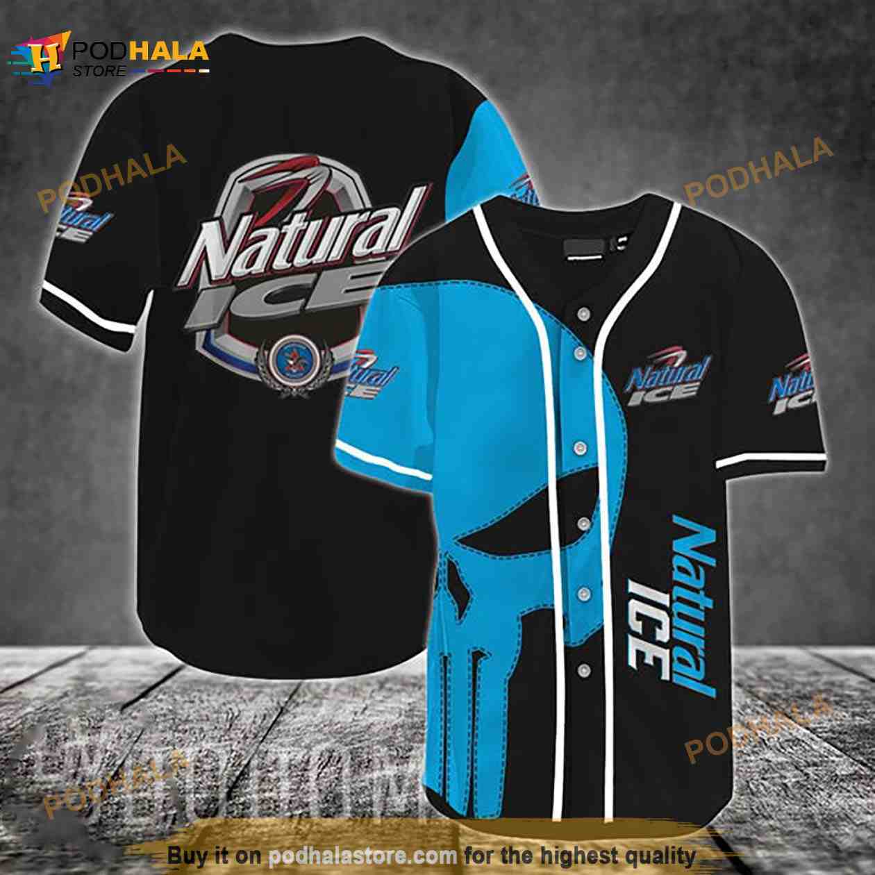 Blue Skull Natural Ice 3D Baseball Jersey baseball jersey product view 1