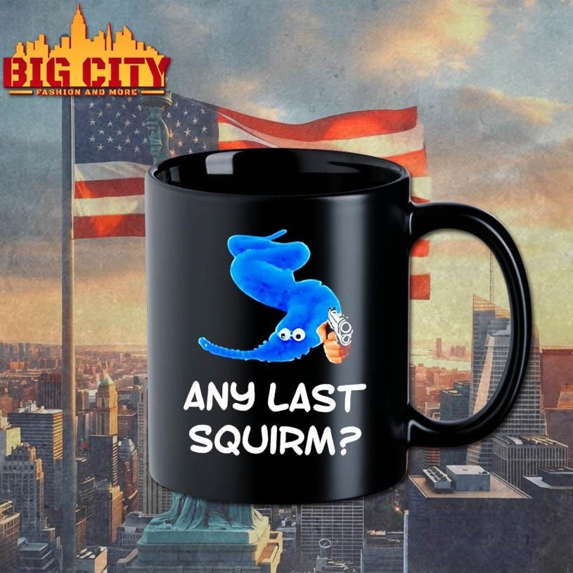 Blue Worm On A String Holding Gun Any Last Squirm - Adult & Kids T-Shirts, Sweatshirts & Hoodies apparel design preview 3
