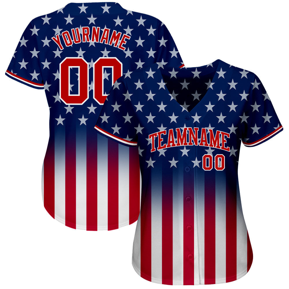 Custom Blue Red-White 3D American Flag Fashion Authentic Baseball Jersey baseball jersey product view 3