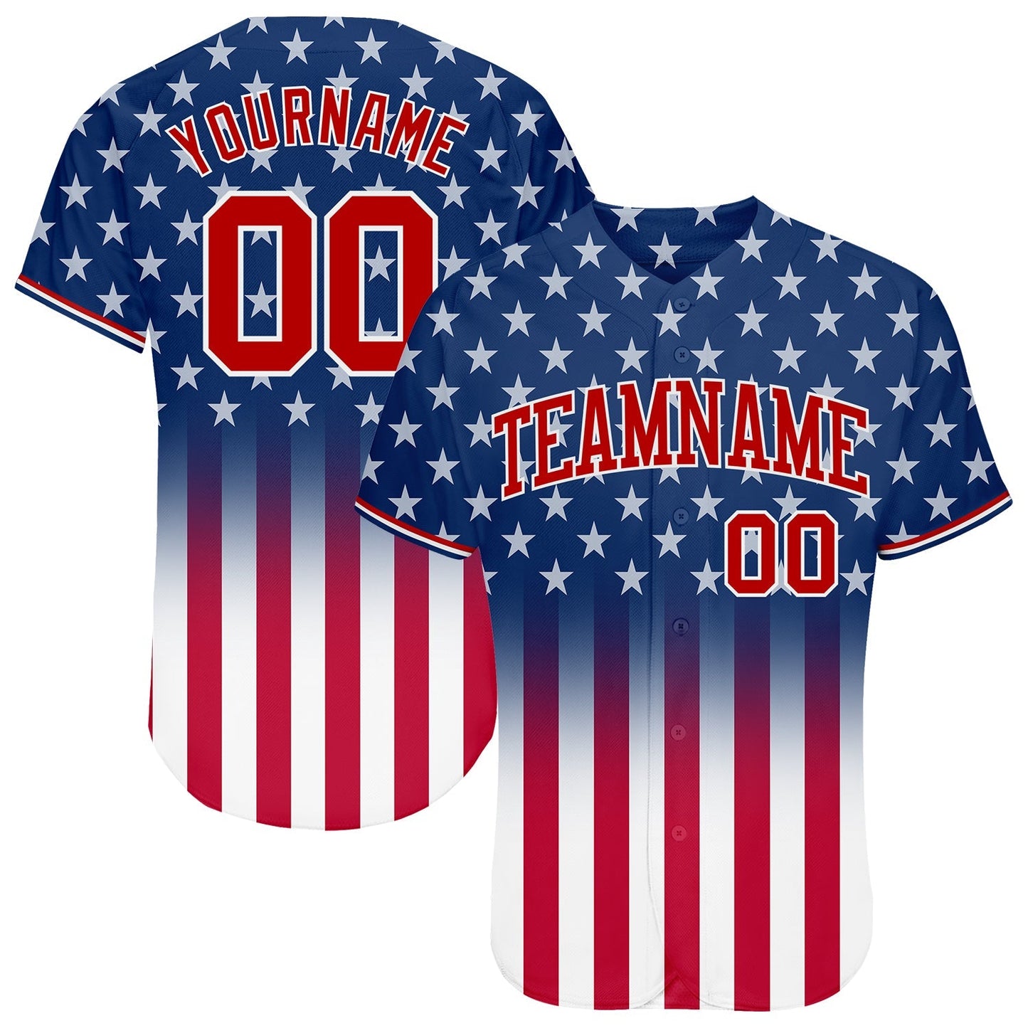 Custom Blue Red-White 3D American Flag Fashion Authentic Baseball Jersey baseball jersey product view 1