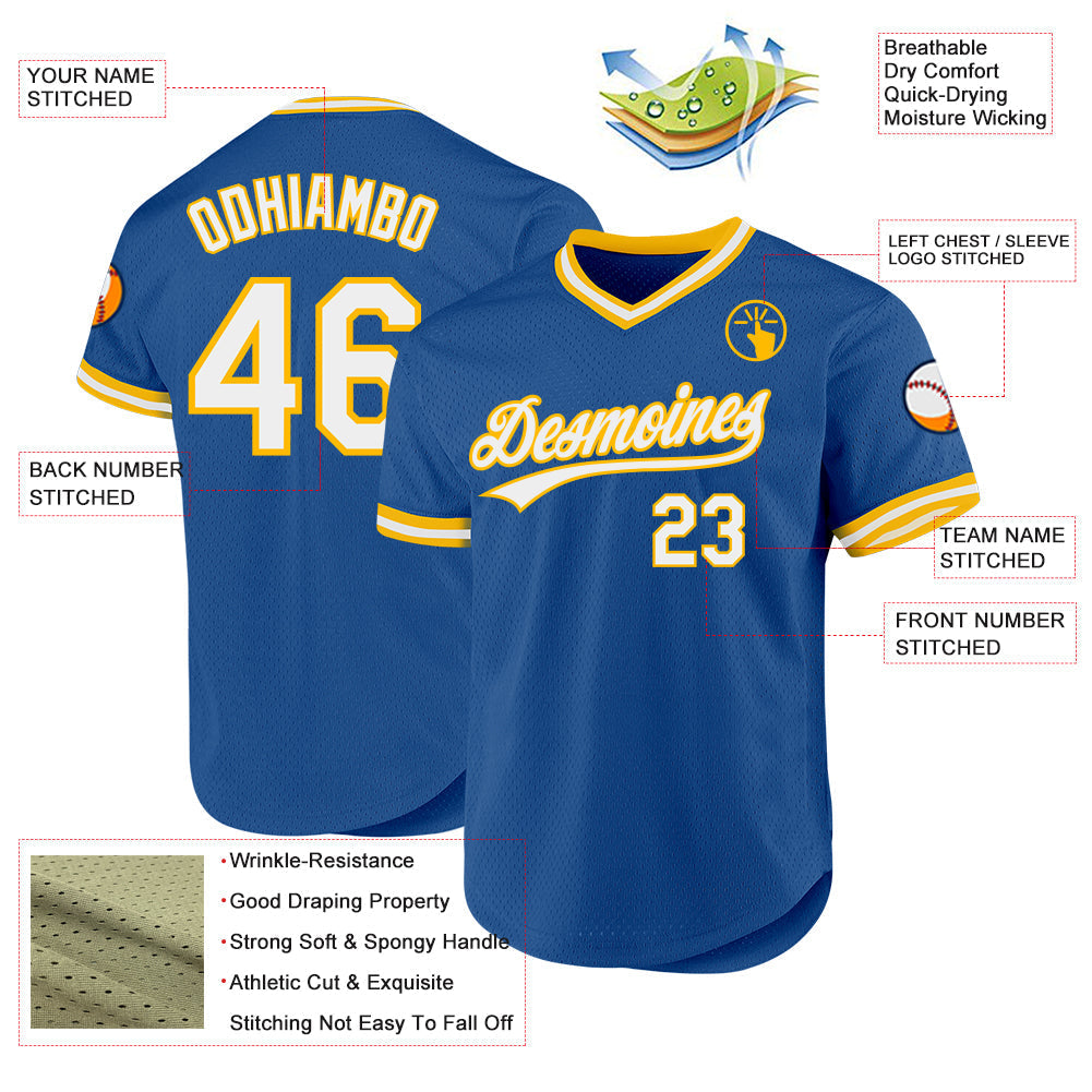Custom Blue White-Gold Authentic Throwback Baseball Jersey baseball jersey product view 3