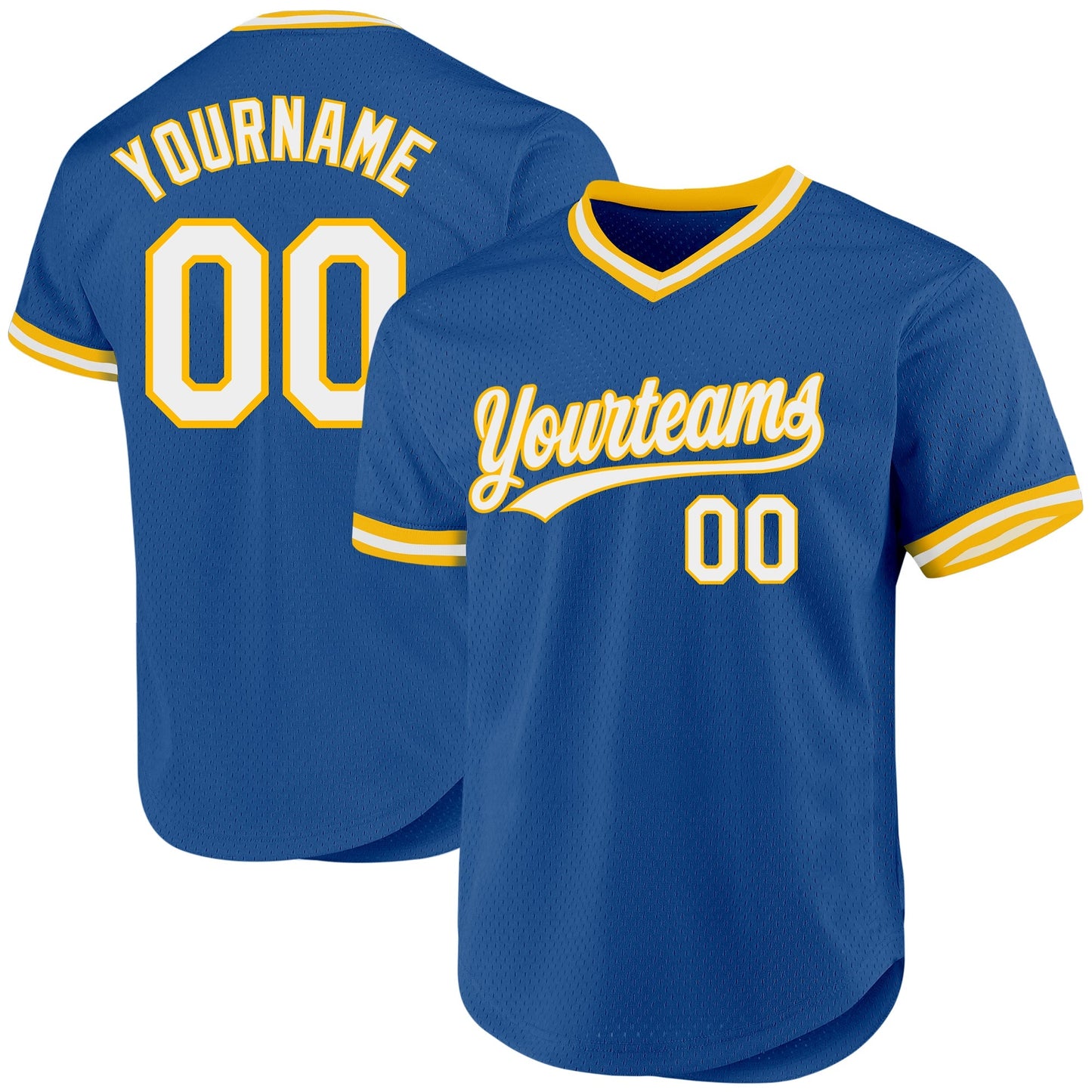 Custom Blue White-Gold Authentic Throwback Baseball Jersey baseball jersey product view 1