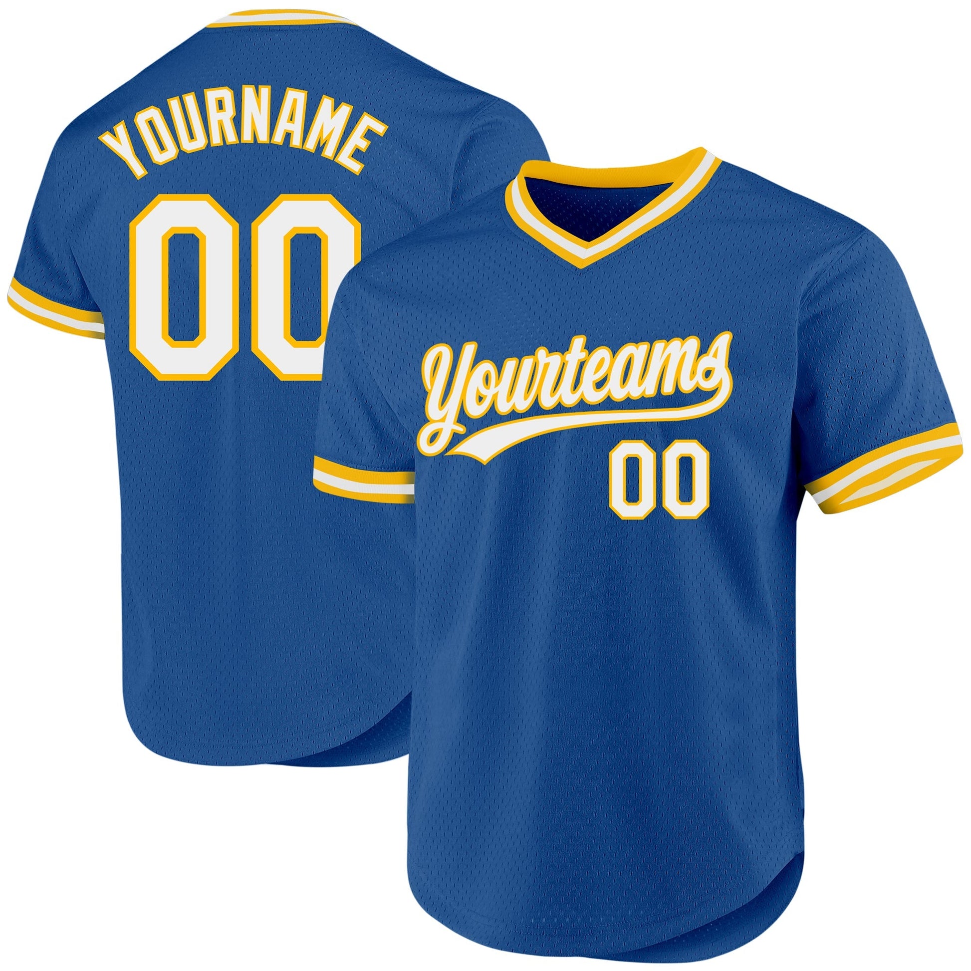 Custom Blue White-Gold Authentic Throwback Baseball Jersey baseball jersey product view 1
