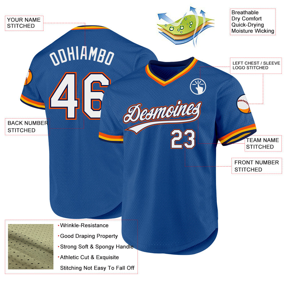 Custom Blue Navy Orange-Gold Authentic Throwback Baseball Jersey baseball jersey product view 3