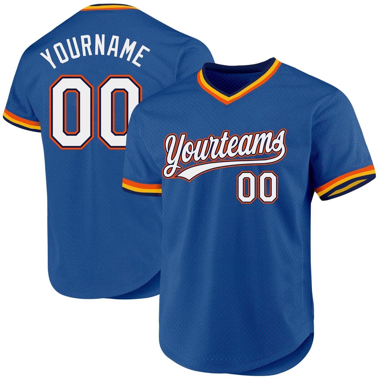 Custom Blue Navy Orange-Gold Authentic Throwback Baseball Jersey baseball jersey product view 1