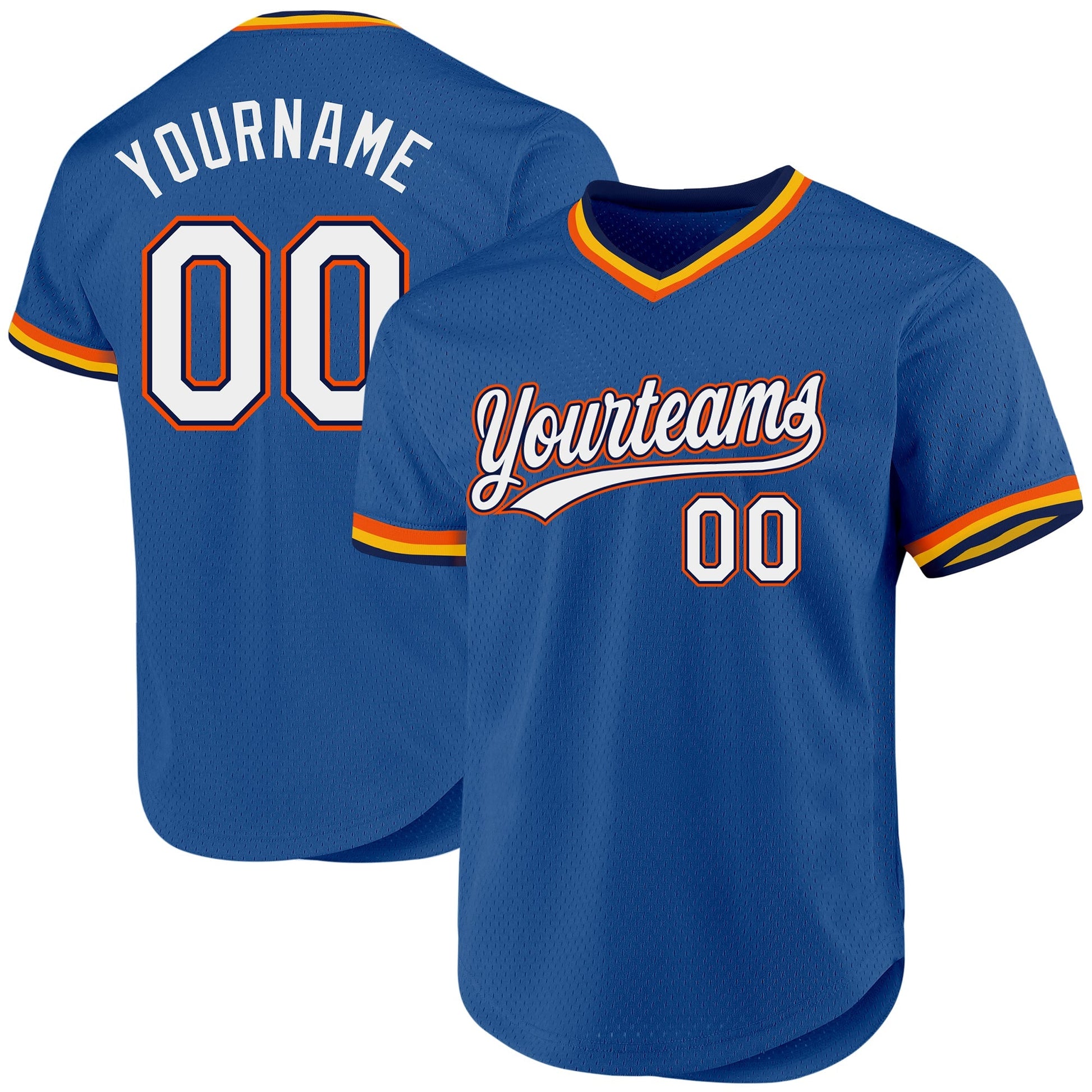 Custom Blue Navy Orange-Gold Authentic Throwback Baseball Jersey baseball jersey product view 1