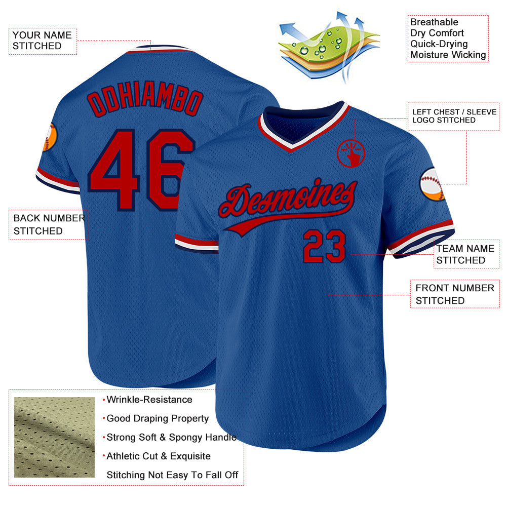 Custom Blue Red-Navy Authentic Throwback Baseball Jersey baseball jersey product view 3