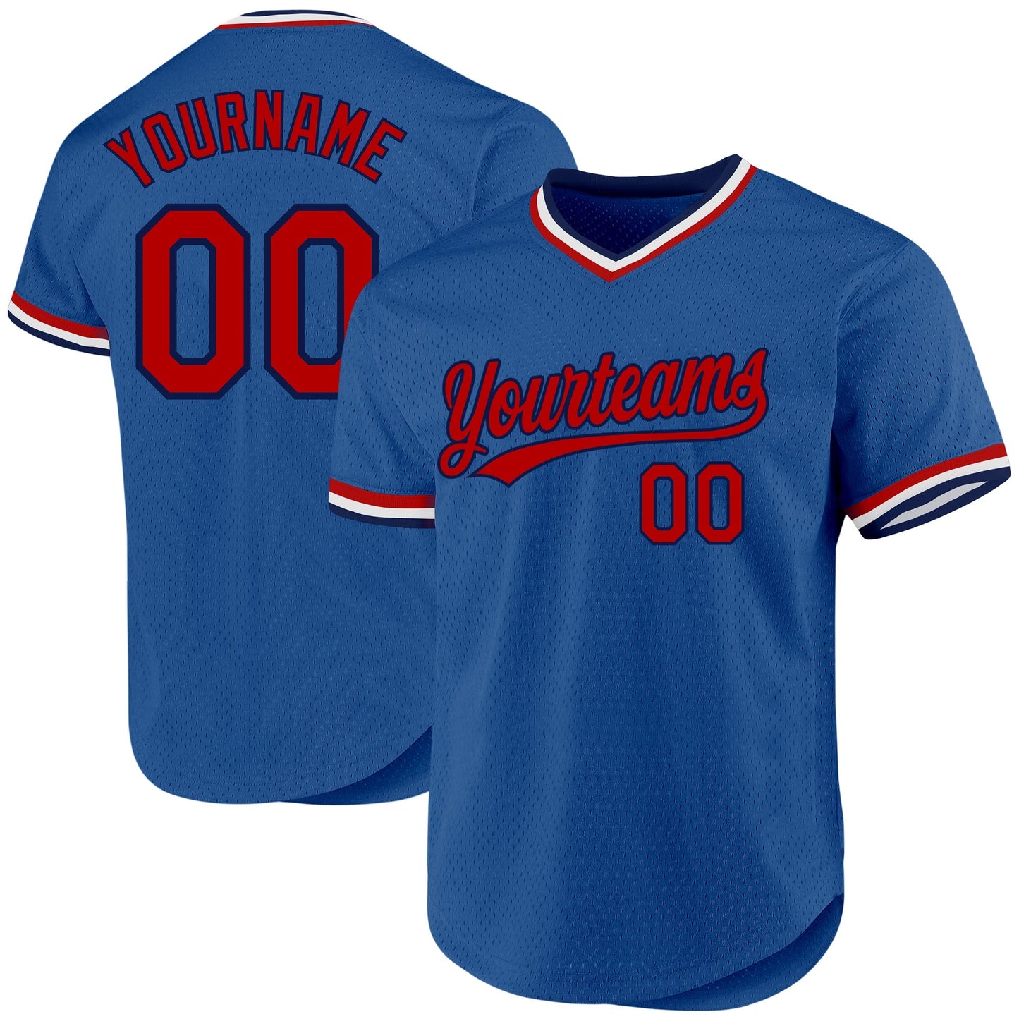Custom Blue Red-Navy Authentic Throwback Baseball Jersey baseball jersey product view 1
