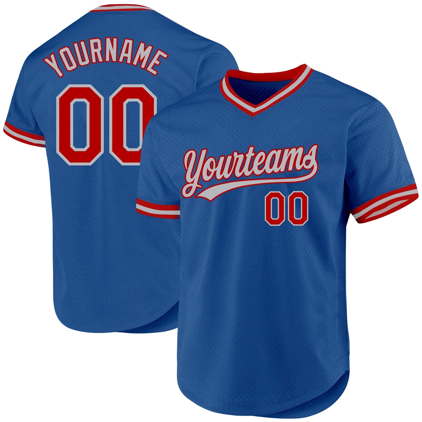 Custom Blue Red-Gray Authentic Throwback Baseball Jersey baseball jersey product view 1