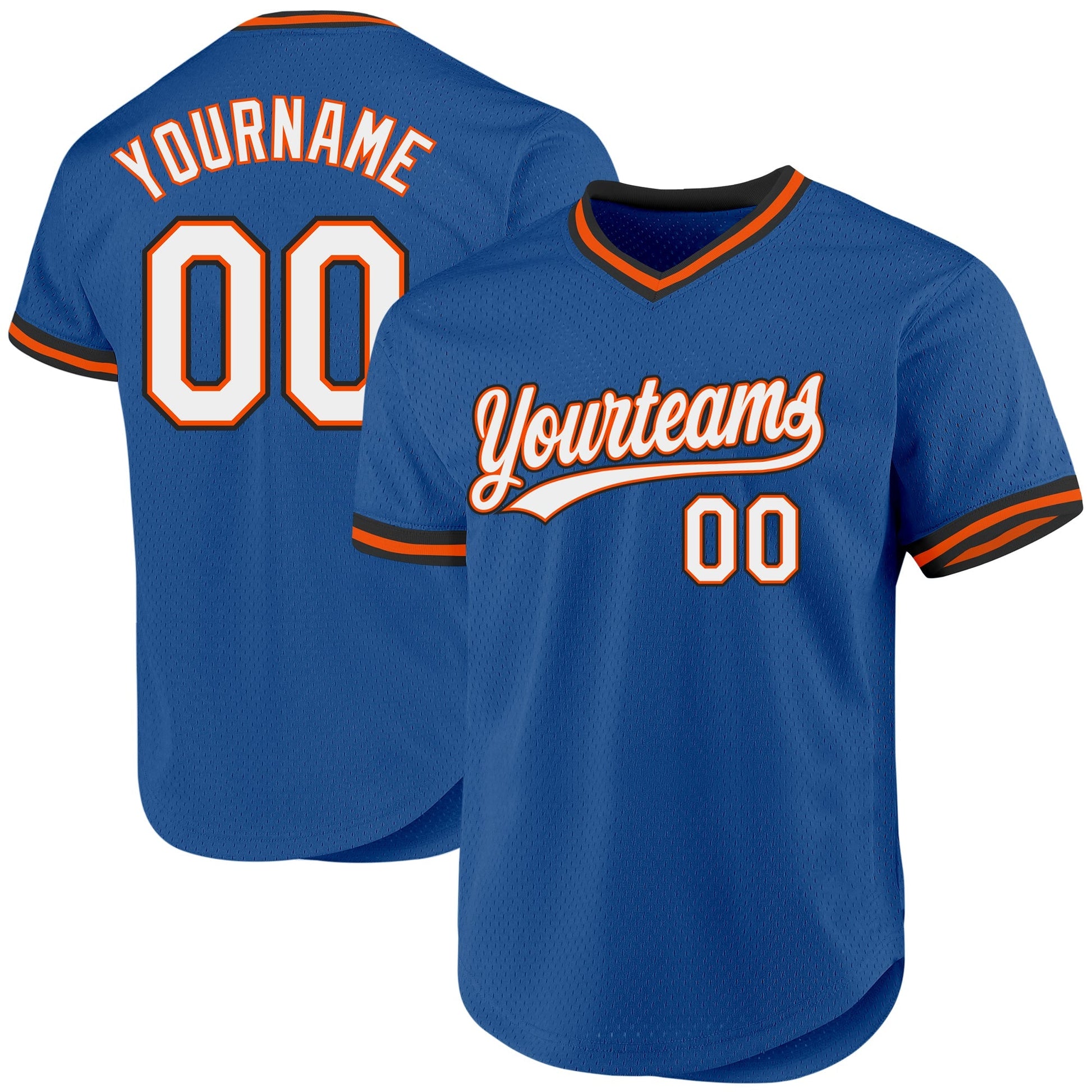 Custom Blue Orange-Black Authentic Throwback Baseball Jersey baseball jersey product view 1