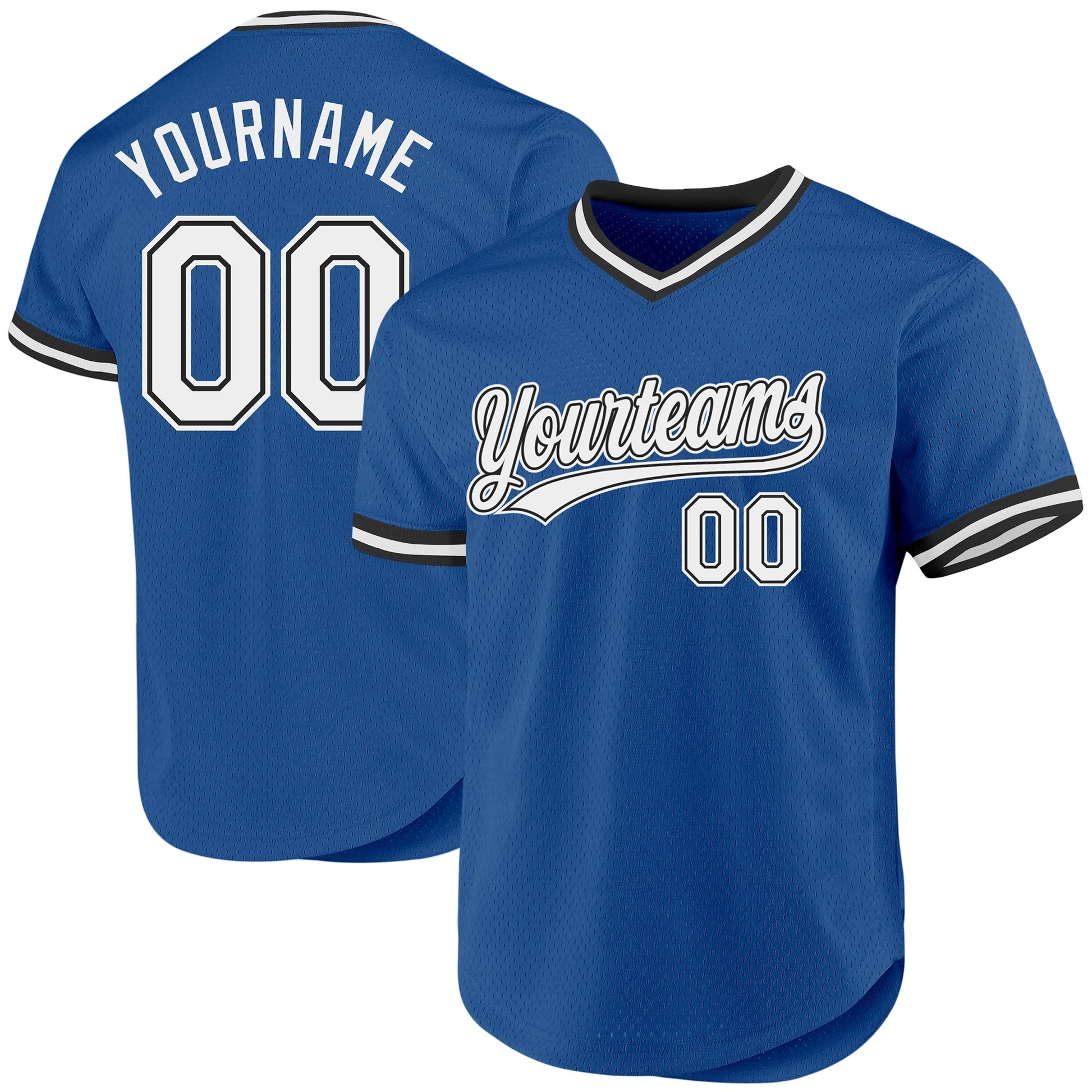 Custom Blue White-Black Authentic Throwback Baseball Jersey baseball jersey product view 1