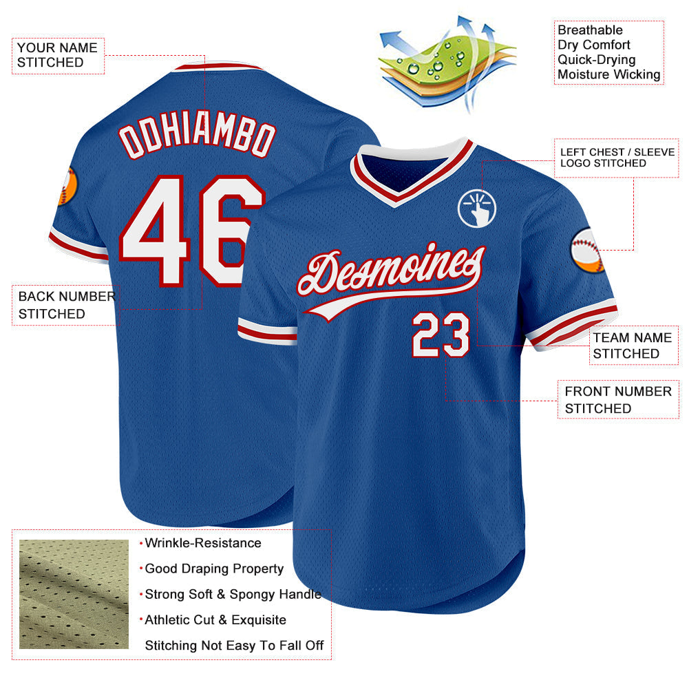Custom Blue White-Red Authentic Throwback Baseball Jersey baseball jersey product view 3