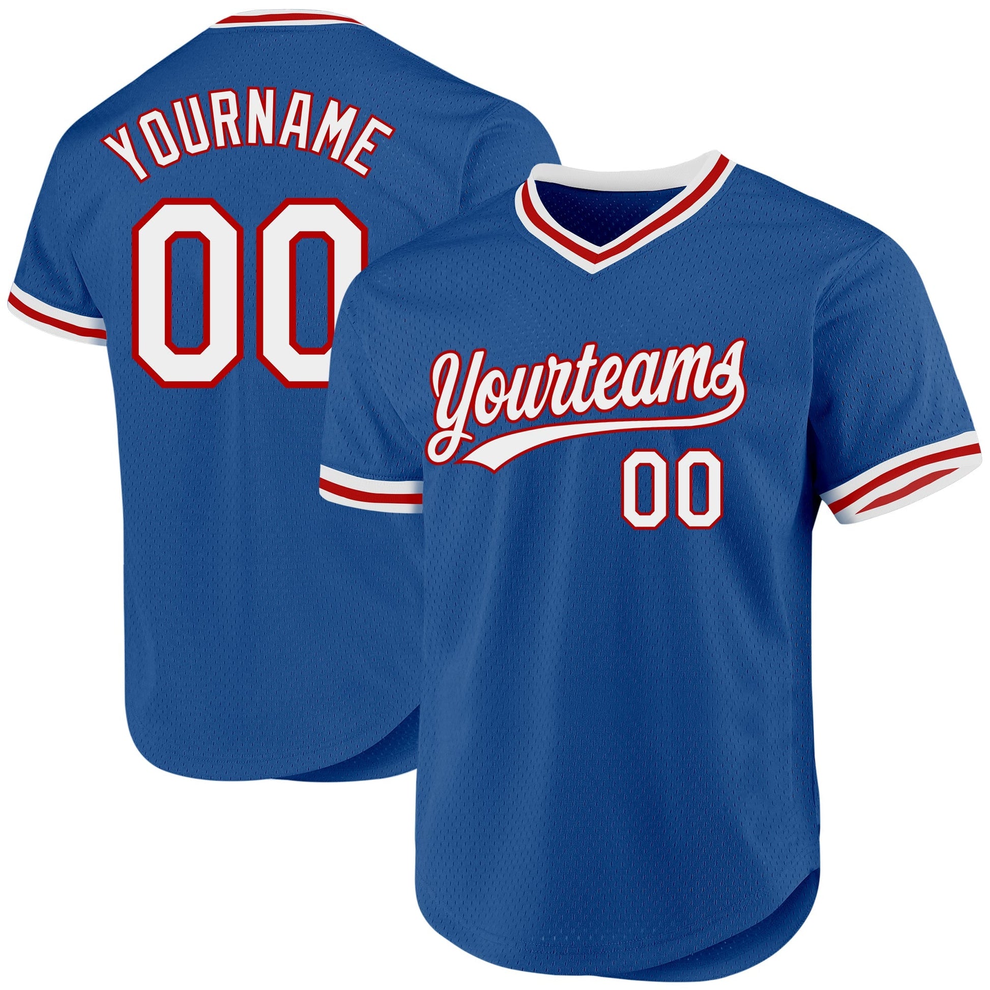 Custom Blue White-Red Authentic Throwback Baseball Jersey baseball jersey product view 1