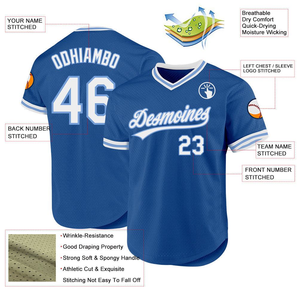 Custom Blue White-Light Blue Authentic Throwback Baseball Jersey baseball jersey product view 3