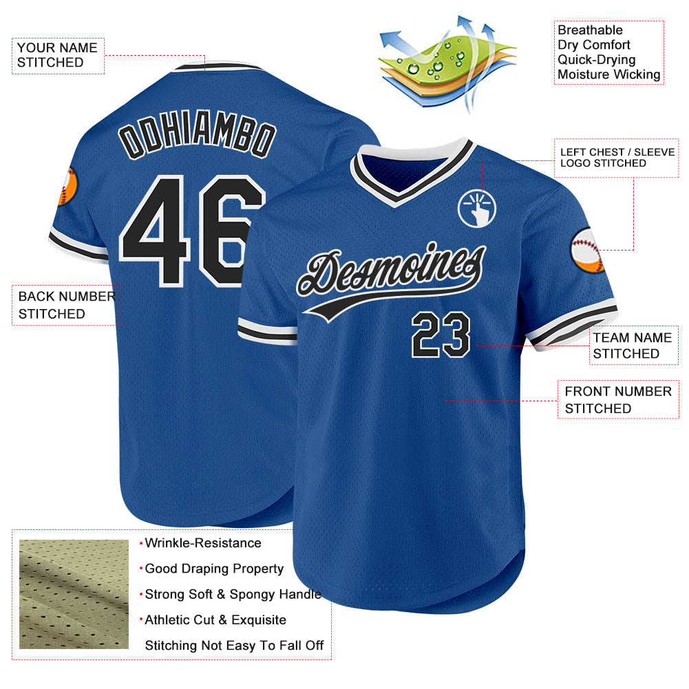 Custom Blue Black-White Authentic Throwback Baseball Jersey baseball jersey product view 3