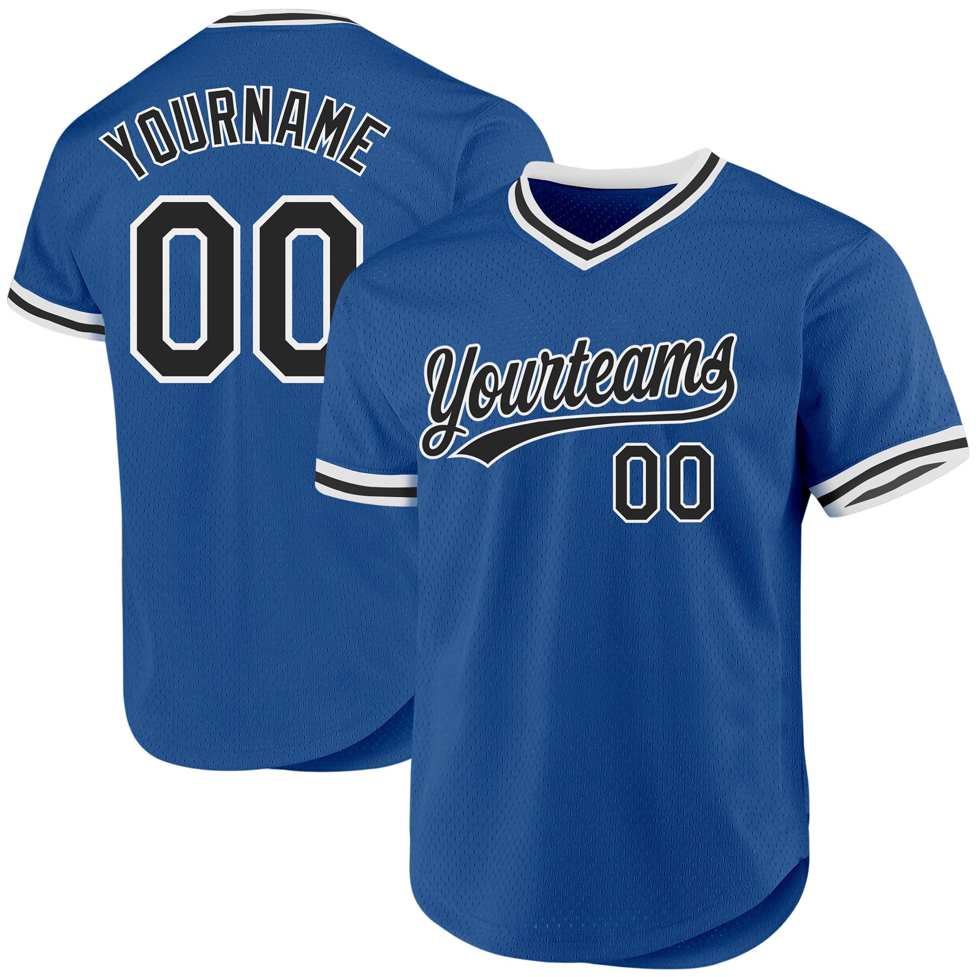 Custom Blue Black-White Authentic Throwback Baseball Jersey baseball jersey product view 1