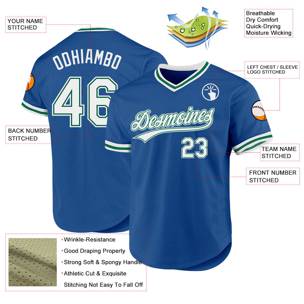 Custom Blue White-Kelly Green Authentic Throwback Baseball Jersey baseball jersey product view 3