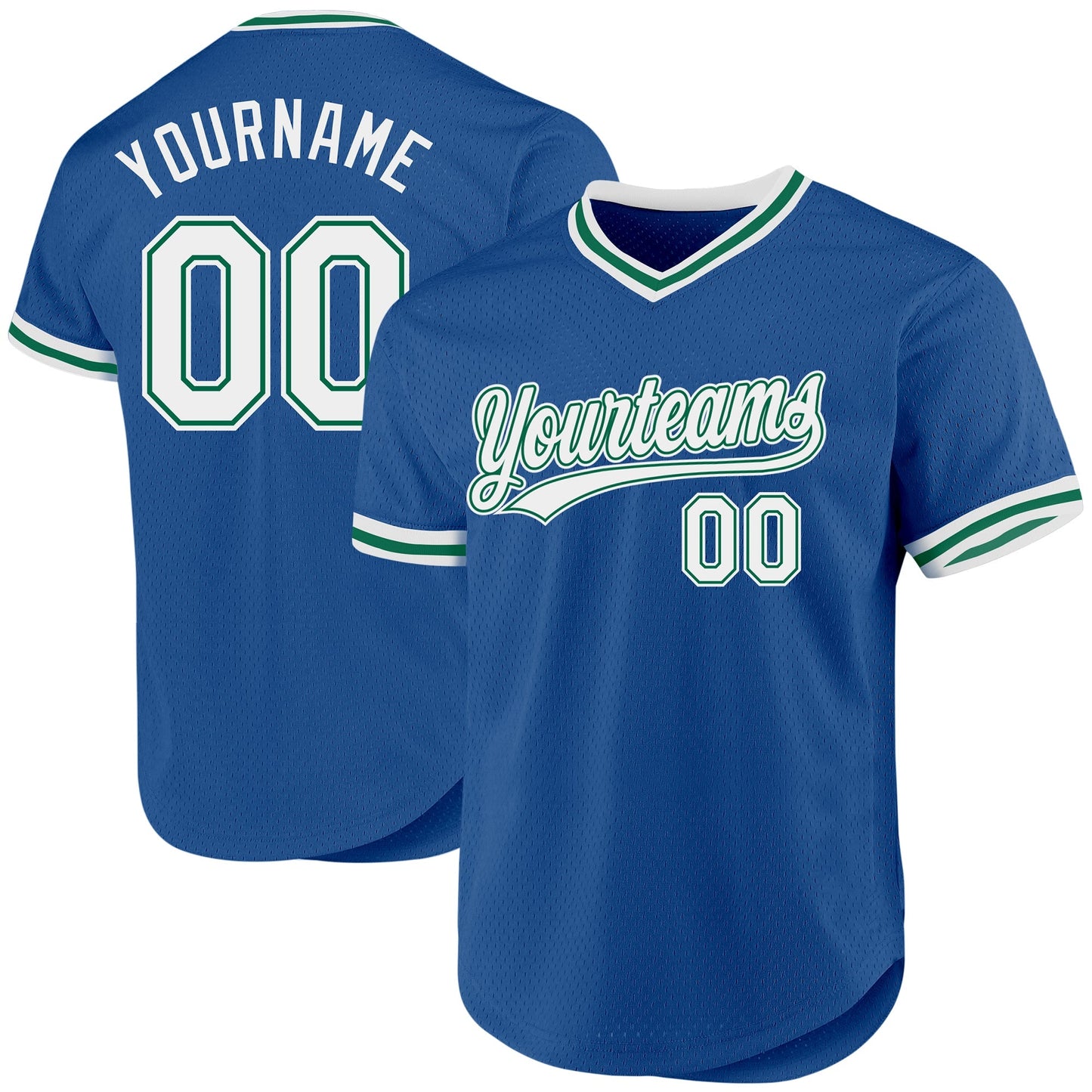 Custom Blue White-Kelly Green Authentic Throwback Baseball Jersey baseball jersey product view 1