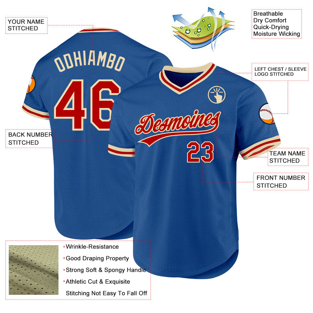Custom Blue Red-Cream Authentic Throwback Baseball Jersey baseball jersey product view 3