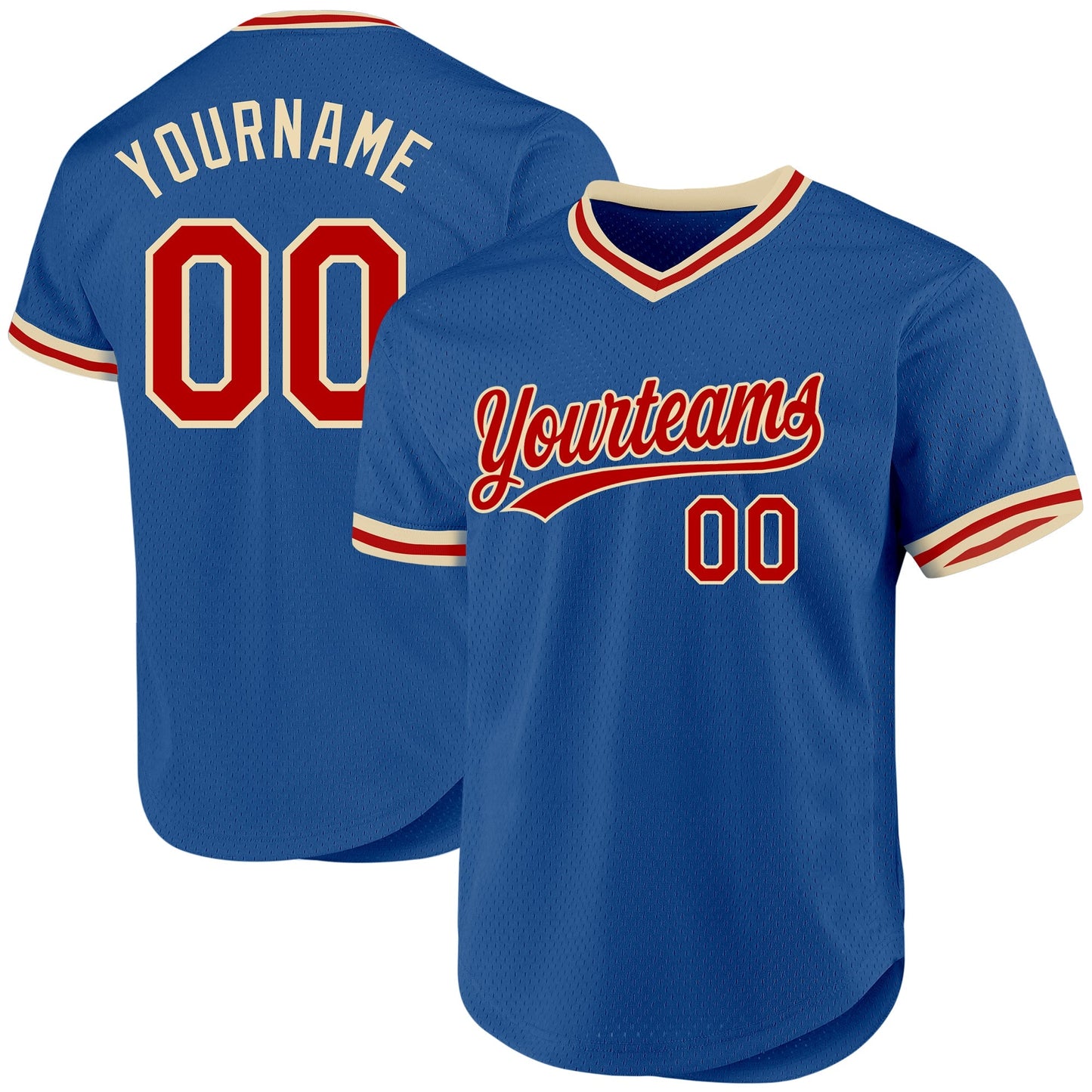 Custom Blue Red-Cream Authentic Throwback Baseball Jersey baseball jersey product view 1