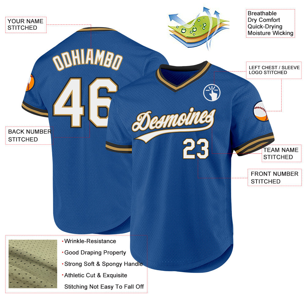 Custom Blue Old Gold-Black Authentic Throwback Baseball Jersey baseball jersey product view 3