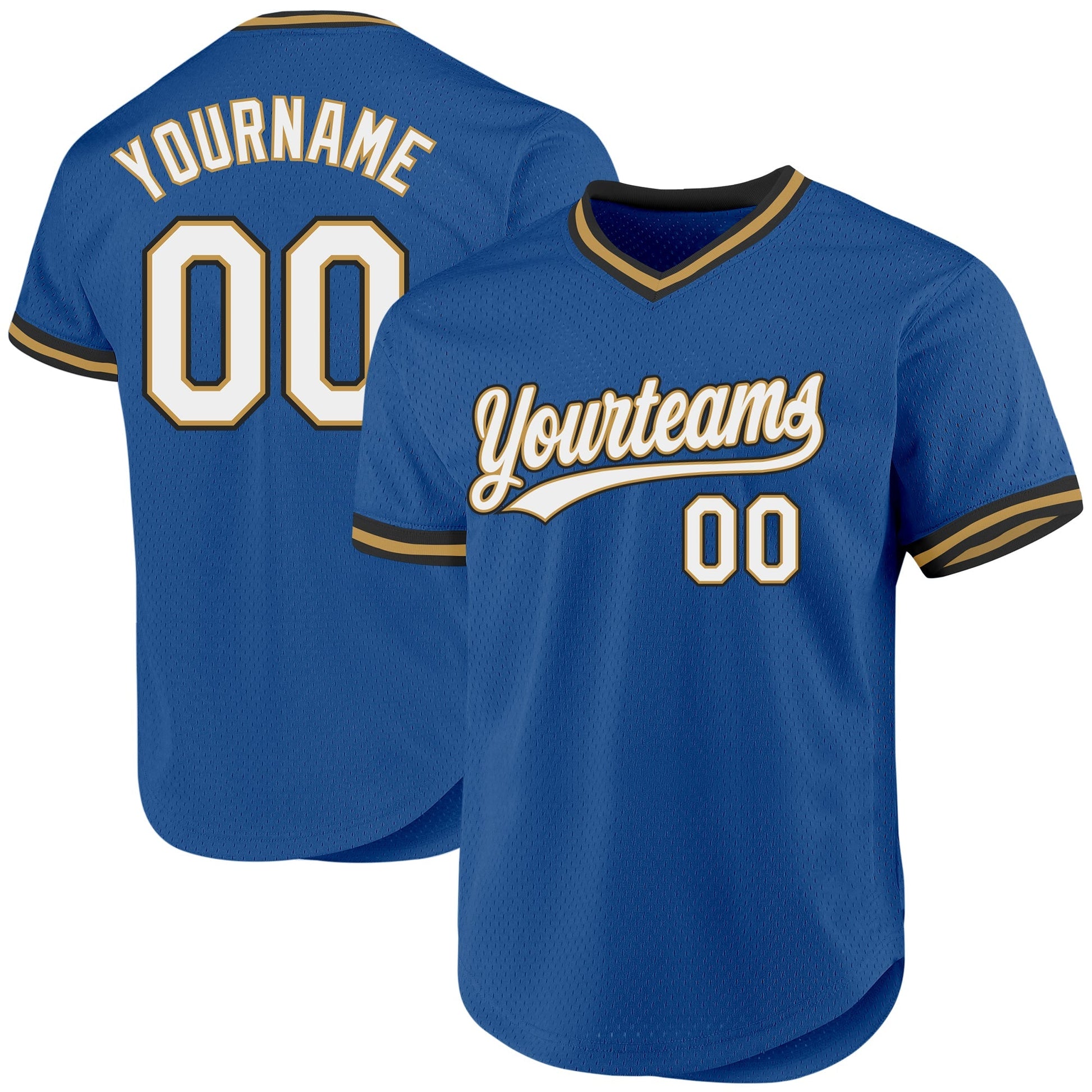 Custom Blue Old Gold-Black Authentic Throwback Baseball Jersey baseball jersey product view 1