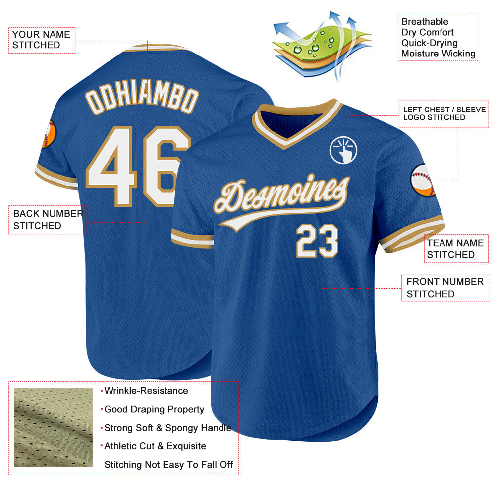 Custom Blue White-Old Gold Authentic Throwback Baseball Jersey baseball jersey product view 3