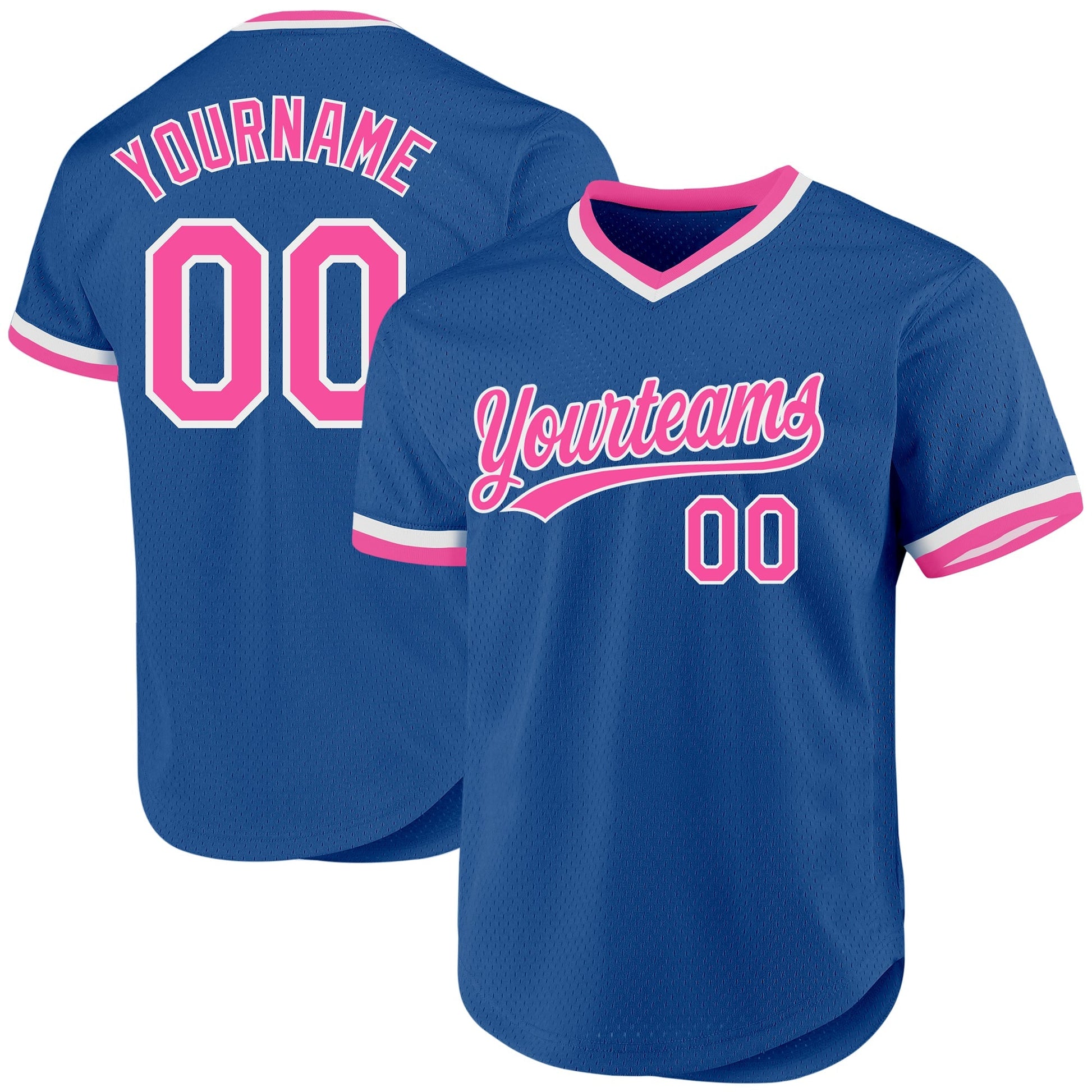 Custom Blue Pink-White Authentic Throwback Baseball Jersey baseball jersey product view 1