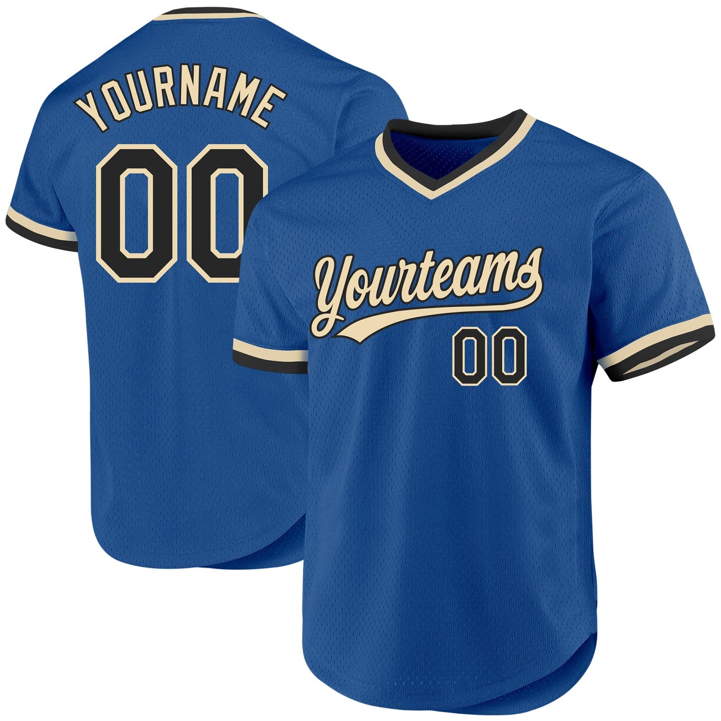 Custom Blue Black-Cream Authentic Throwback Baseball Jersey baseball jersey product view 1