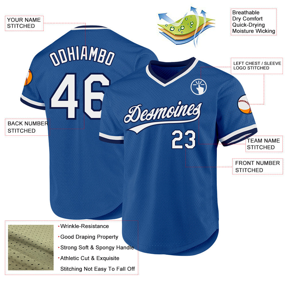 Custom Blue White-Navy Authentic Throwback Baseball Jersey baseball jersey product view 3