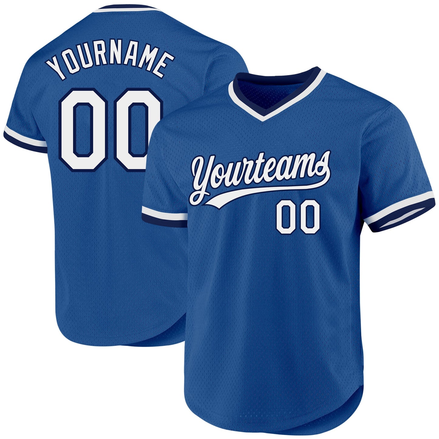 Custom Blue White-Navy Authentic Throwback Baseball Jersey baseball jersey product view 1