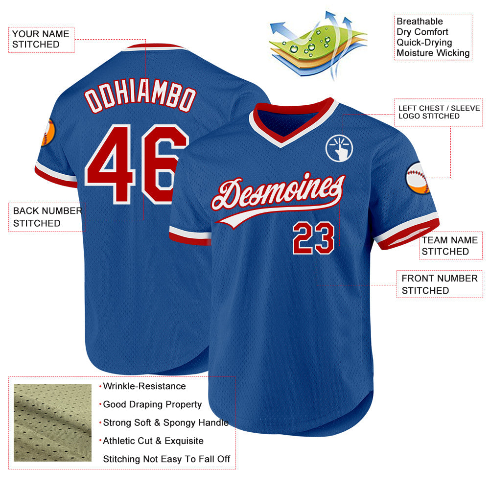 Custom Blue Red-White Authentic Throwback Baseball Jersey baseball jersey product view 3