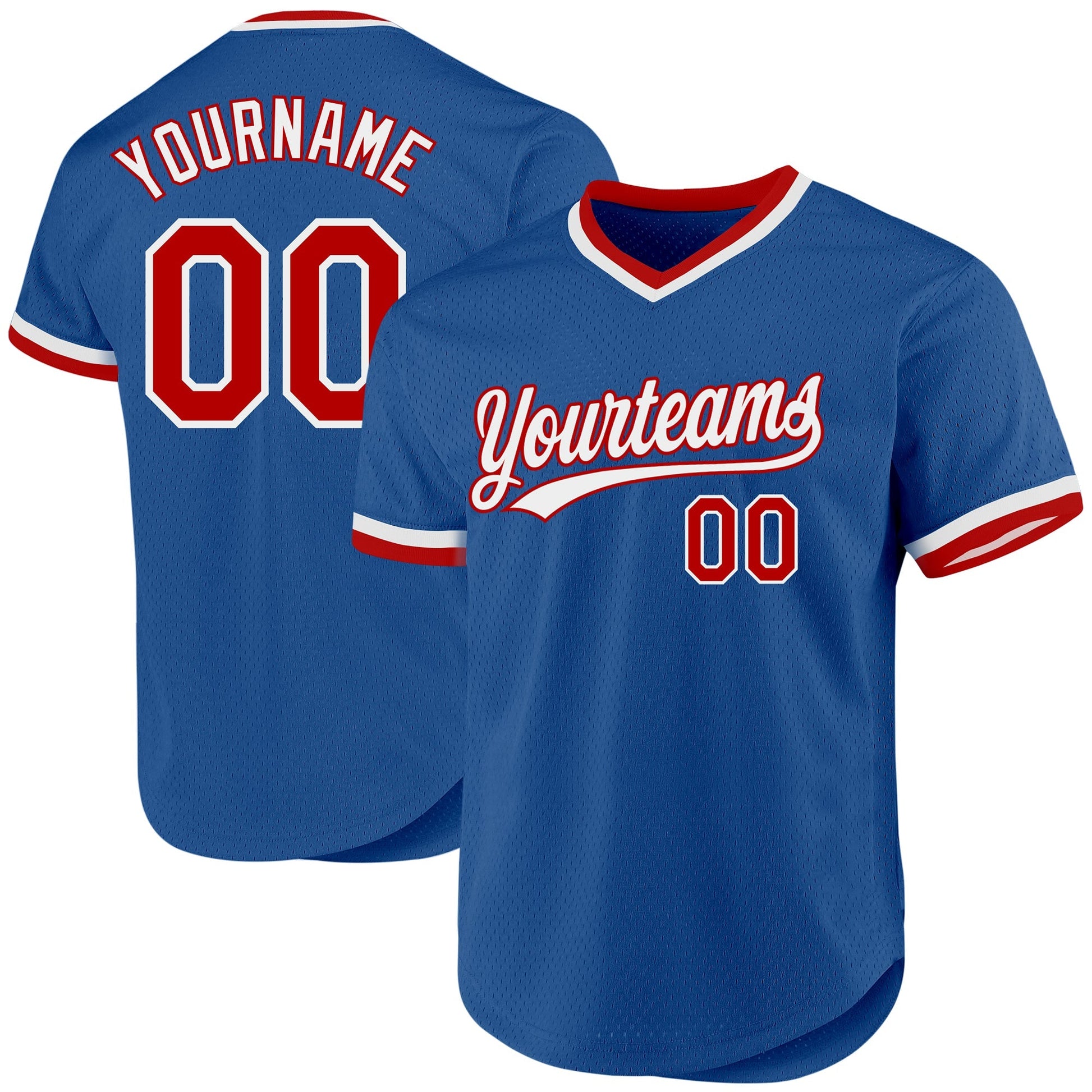 Custom Blue Red-White Authentic Throwback Baseball Jersey baseball jersey product view 1
