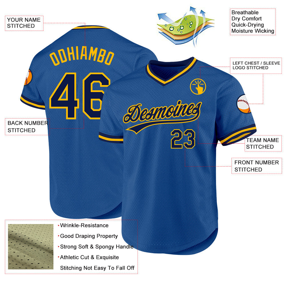 Custom Blue Navy-Gold Authentic Throwback Baseball Jersey baseball jersey product view 3