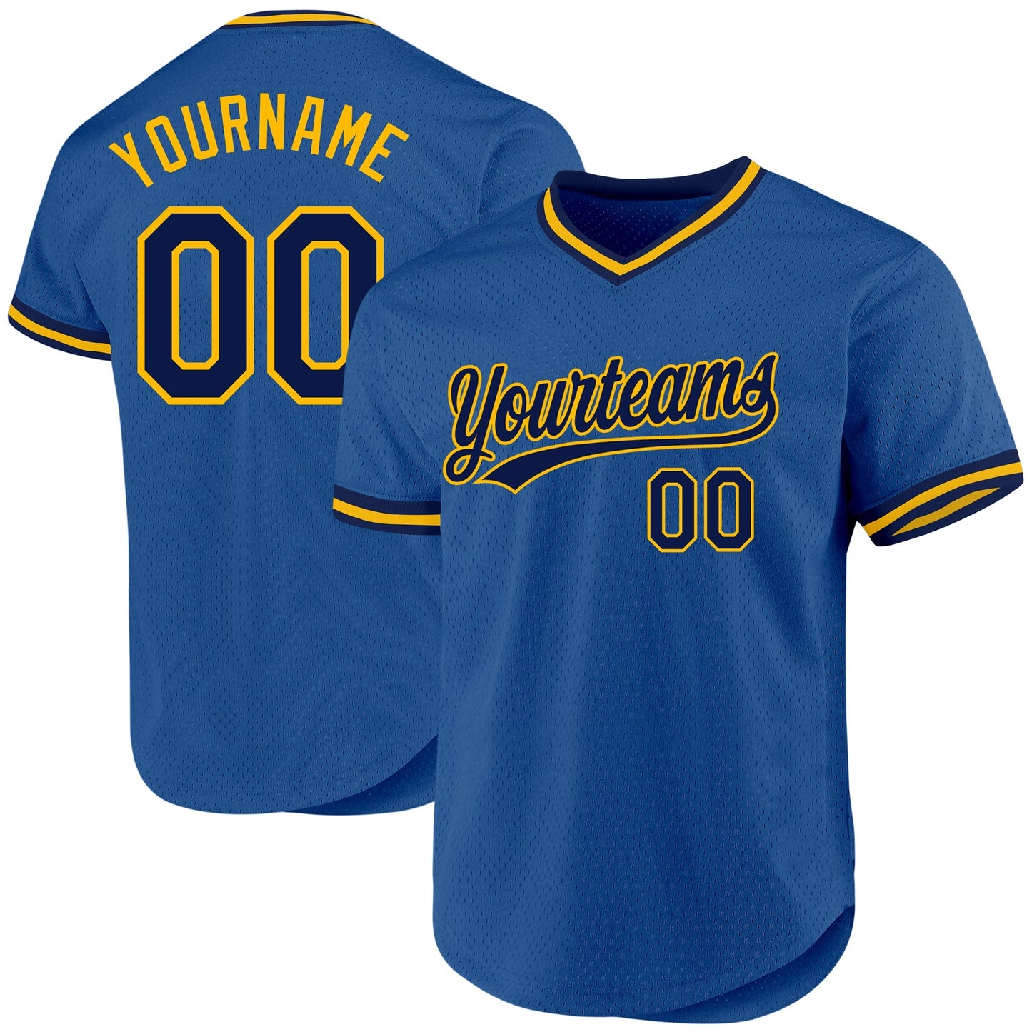 Custom Blue Navy-Gold Authentic Throwback Baseball Jersey baseball jersey product view 1