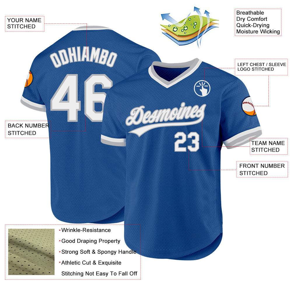 Custom Blue White-Gray Authentic Throwback Baseball Jersey baseball jersey product view 3